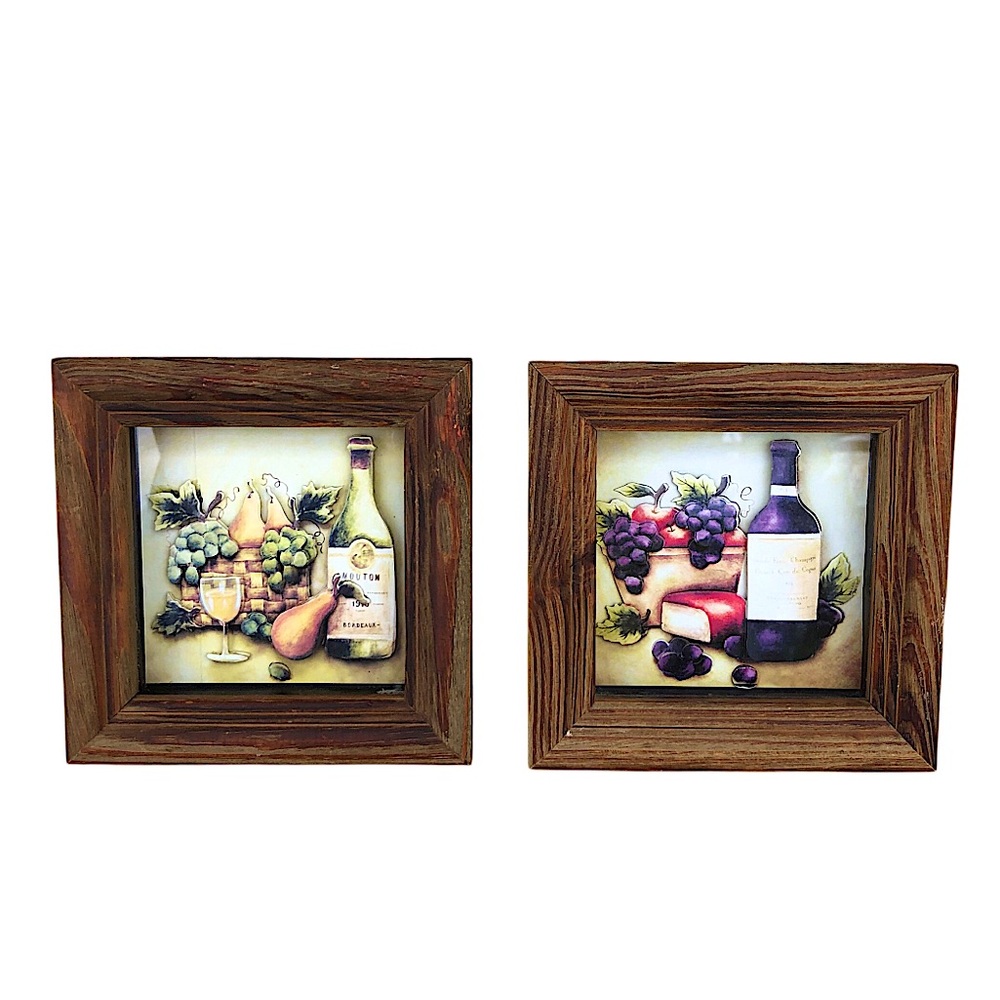 Vintage Tuscan vibes Bar Art Accents Pieces Miniature 3D Wood Shadow Box Art
